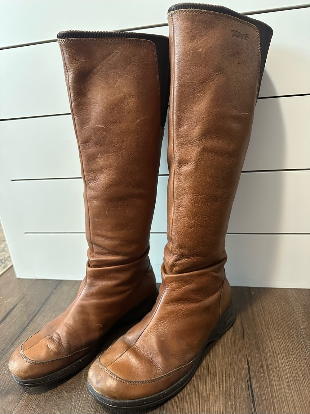 Teva Tall Leather Riding Boots in Cognac